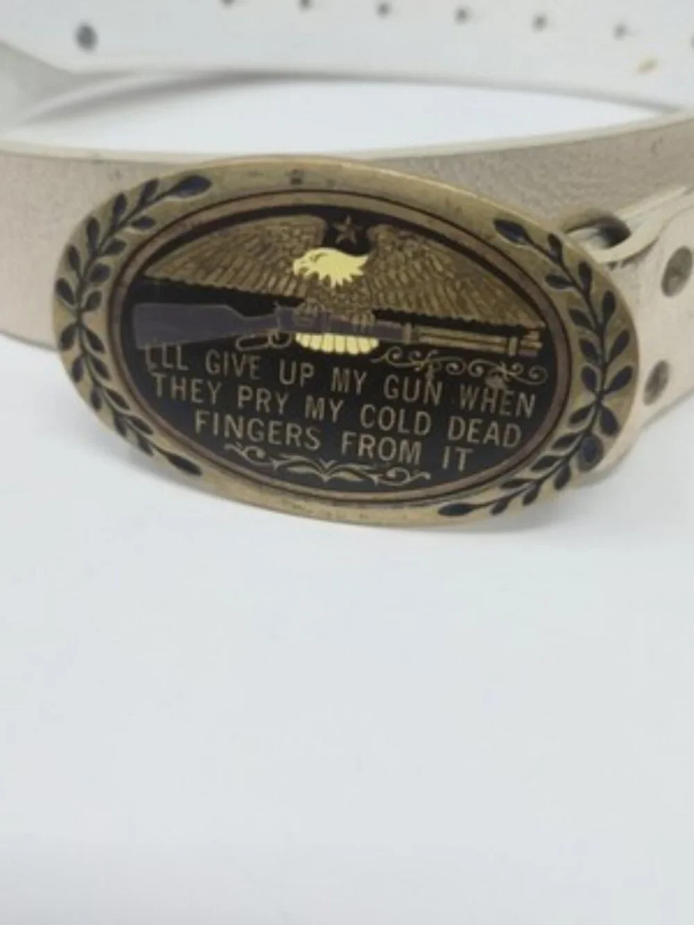 Vintage ​Rock & Republic White Leather Belt W/ Aminco Solid Brass Buckle 42